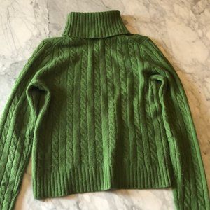 J. Crew Green Cable Knit Turtleneck Sweater